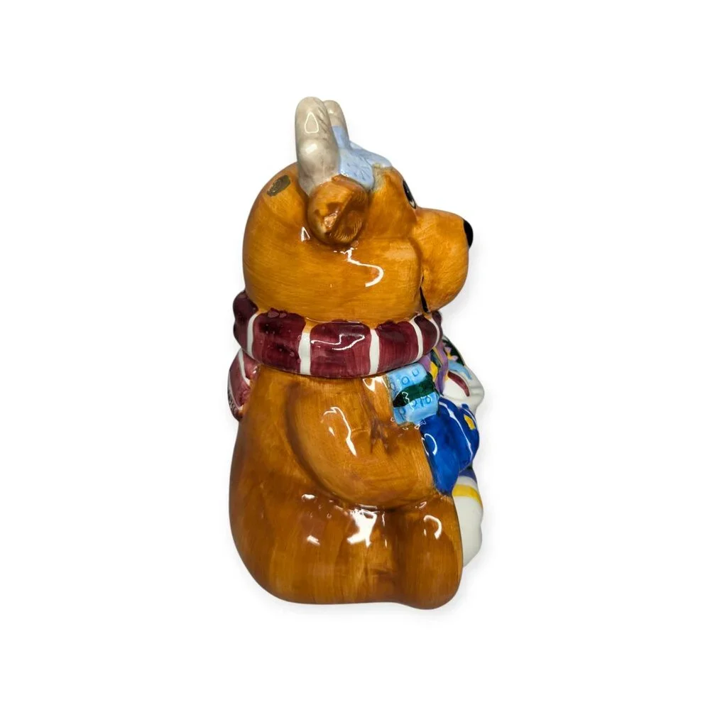 Christmas Reindeer Colorful Ceramic Cookie Jar 9